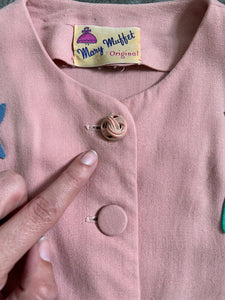 1940s appliqué top . vintage 40s pink jacket . size xs to s
