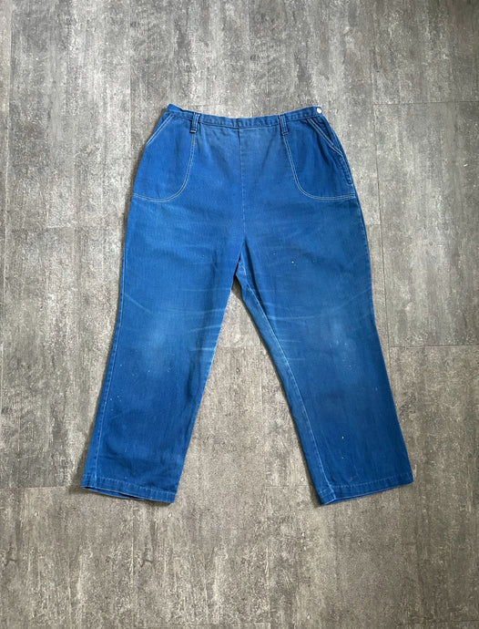 1950s blue jeans . vintage side zip denim . 30-32 waist