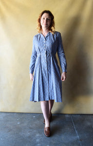 1930s blue cotton feedsack dress . vintage 30s dress . size s to m