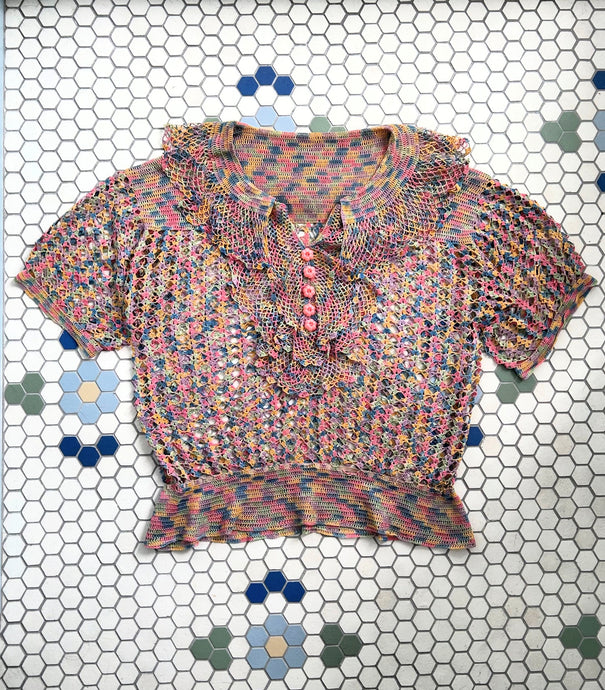 1930s crochet top . vintage 30s knit . size large to xl