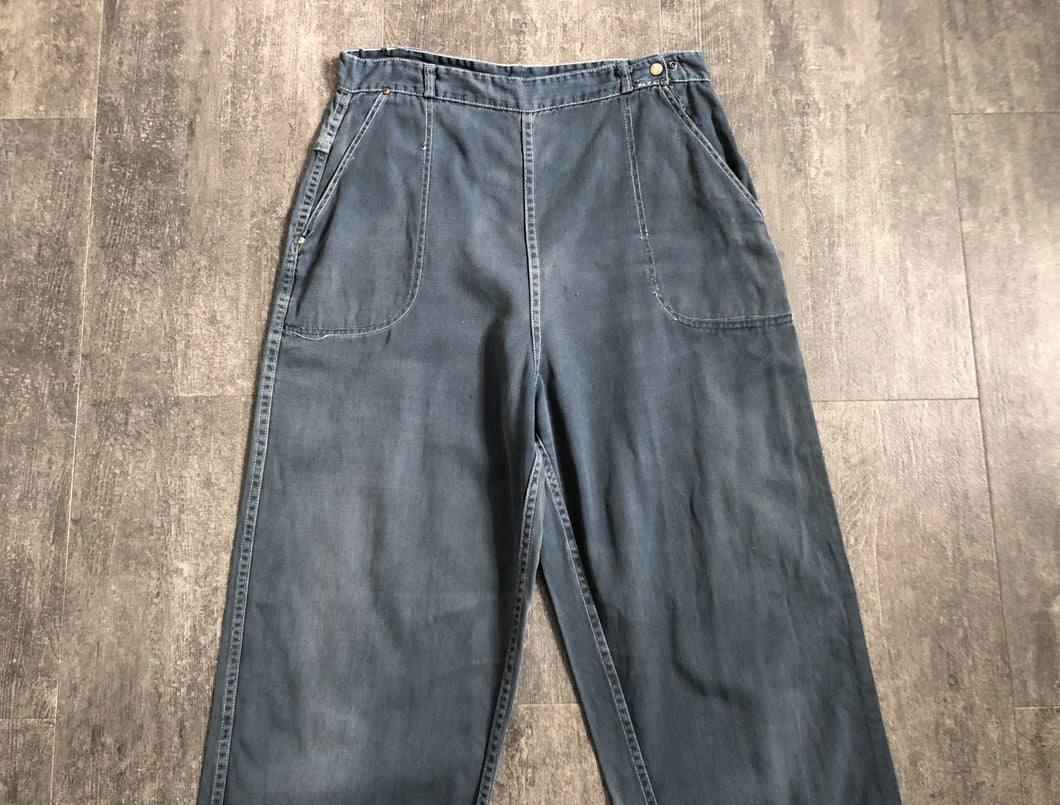 1950s grey side zip denim . vintage jeans . 31-32 waist