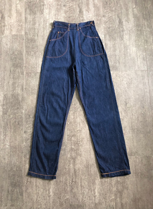 1940s 1950s Western wear denim . vintage jeans . 25 waist