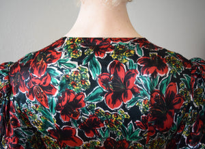 1940s floral satin gown . vintage dress . size xs