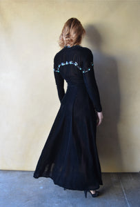 1930s 1940s black velvet dress . vintage sequin dress . size xs