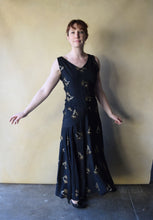 Load image into Gallery viewer, 1920s 1930s black dress . vintage lamé embroidery dress . size s to s/m