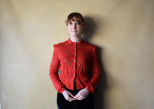 Load image into Gallery viewer, 1940s red jersey blouse . vintage studded top . size s to m