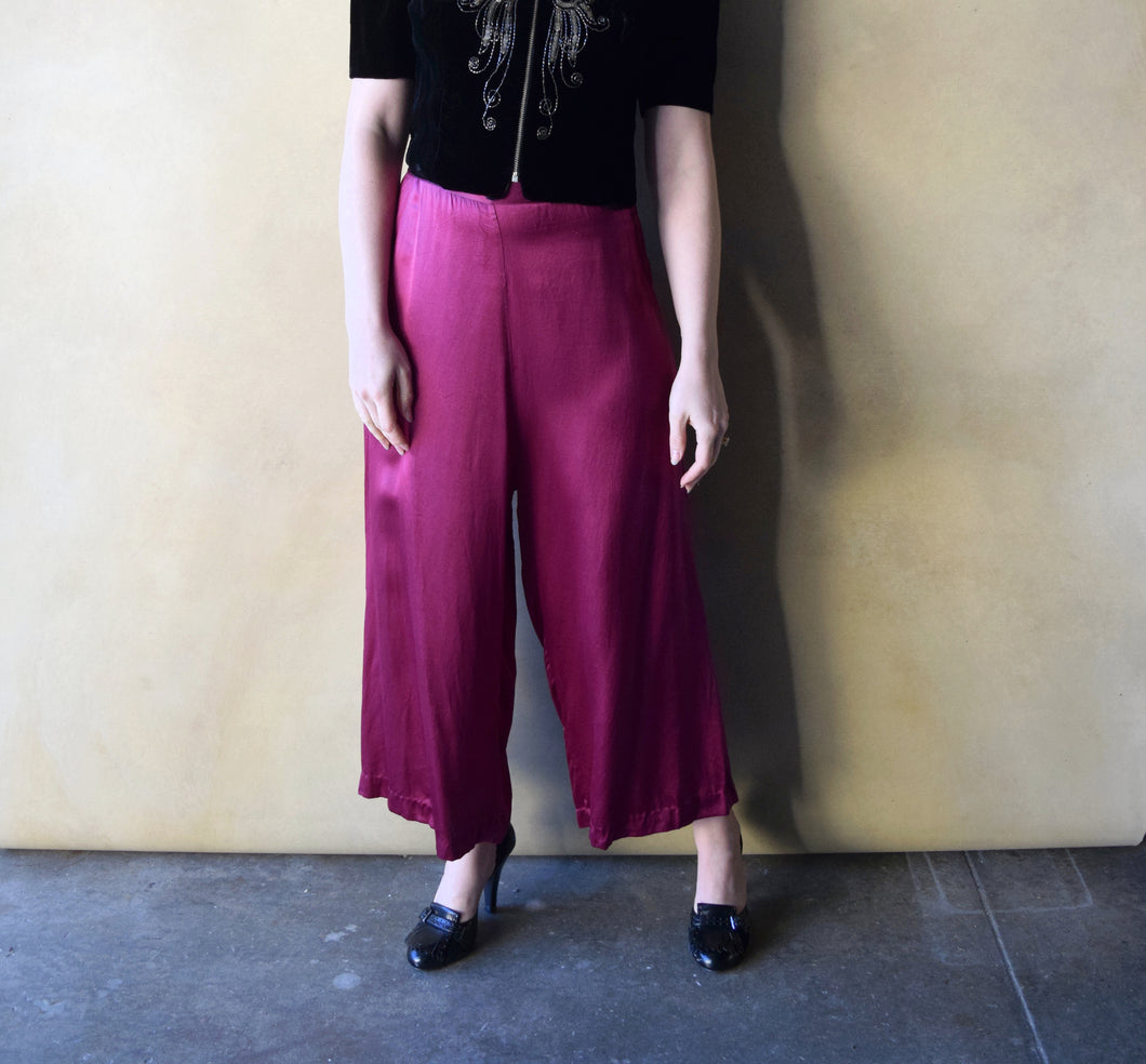 1940s wide leg satin pants . vintage 40s pants . 32 waist