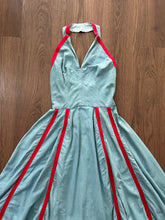 Load image into Gallery viewer, 1950s Carolyn Schnurer halter dress . vintage denim dress . size xs/small