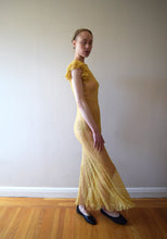 Load image into Gallery viewer, 1930s lace gown . vintage yellow lace dress . size xxs to small