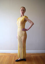 Load image into Gallery viewer, 1930s lace gown . vintage yellow lace dress . size xxs to small