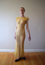 Load image into Gallery viewer, 1930s lace gown . vintage yellow lace dress . size xxs to small