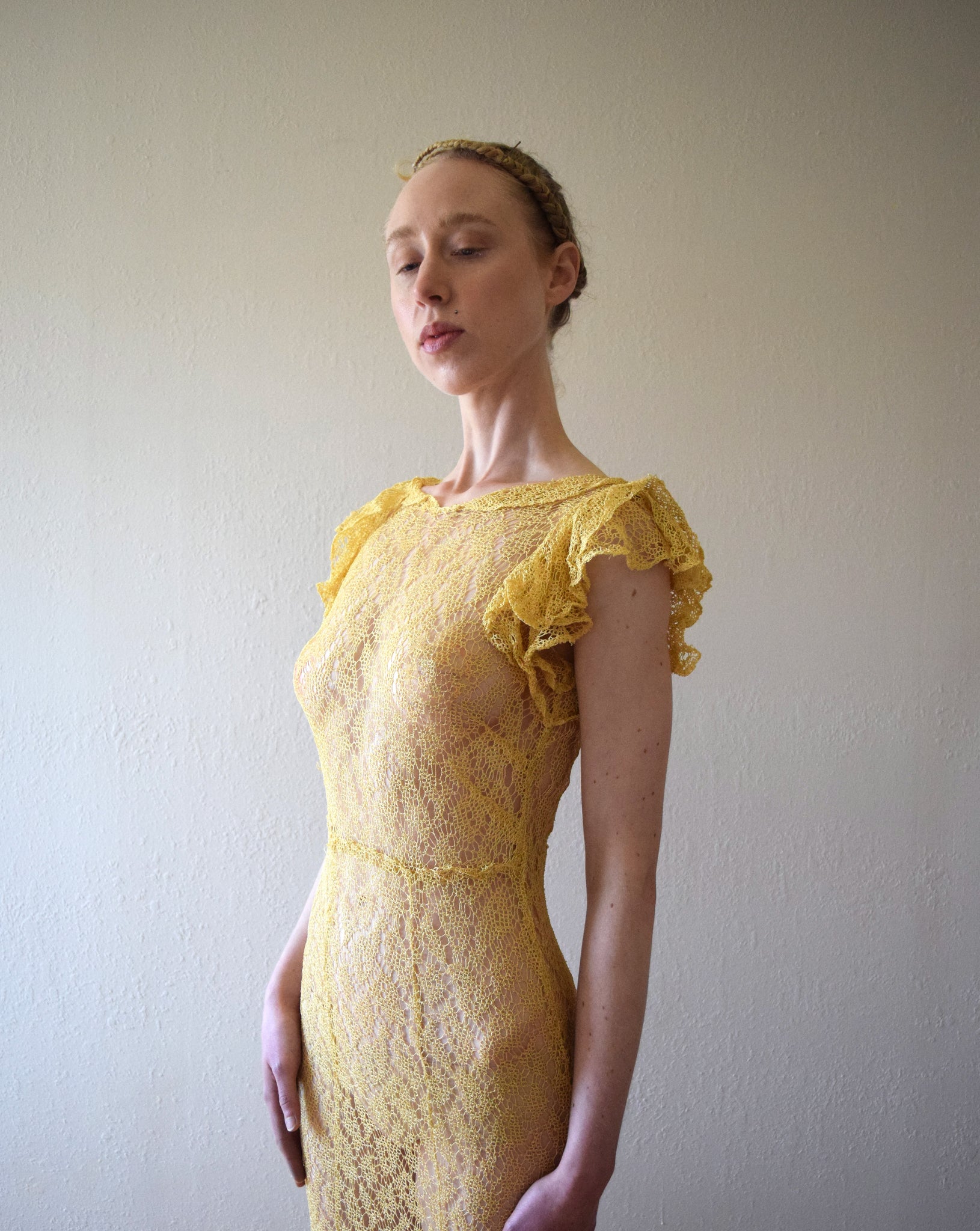 1930s lace gown . vintage yellow lace dress . size xxs to small bluefennel 1930s lace gown . vintage yellow lace dress . size xxs to small bluefennel