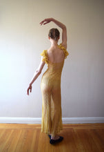 Load image into Gallery viewer, 1930s lace gown . vintage yellow lace dress . size xxs to small