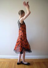 Load image into Gallery viewer, 1920s silk chiffon and lace dress . floral print dress . size xs to small