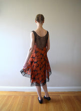 Load image into Gallery viewer, 1920s silk chiffon and lace dress . floral print dress . size xs to small