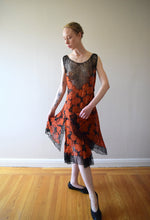 Load image into Gallery viewer, 1920s silk chiffon and lace dress . floral print dress . size xs to small