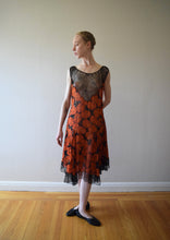 Load image into Gallery viewer, 1920s silk chiffon and lace dress . floral print dress . size xs to small