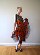 Load image into Gallery viewer, 1920s silk chiffon and lace dress . floral print dress . size xs to small