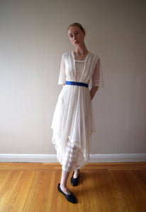 Antique net dress . vintage 1900s ivory dress . size xxs to xs