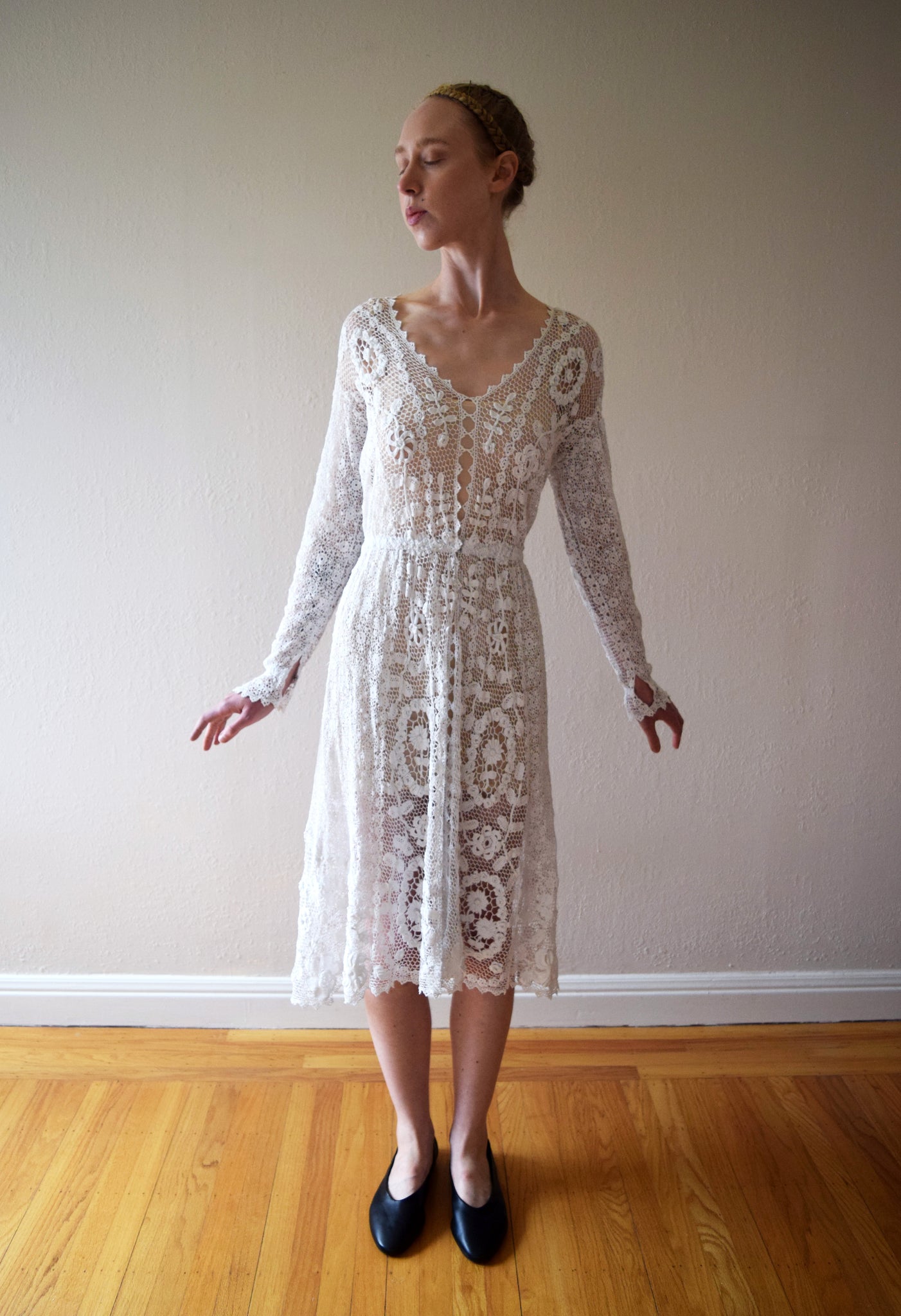 Antique Irish crochet lace dress . vintage wedding dress . size xs to bluefennel Antique Irish crochet lace dress . vintage wedding dress . size xs to bluefennel