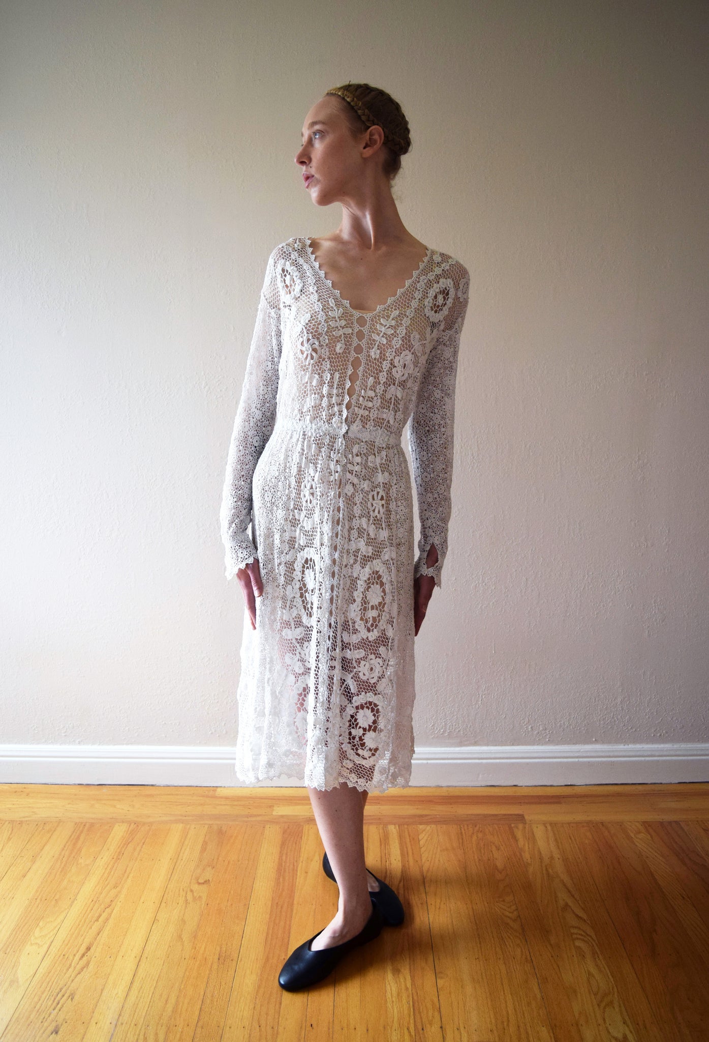 Antique Irish crochet lace dress . vintage wedding dress . size xs to bluefennel Antique Irish crochet lace dress . vintage wedding dress . size xs to bluefennel