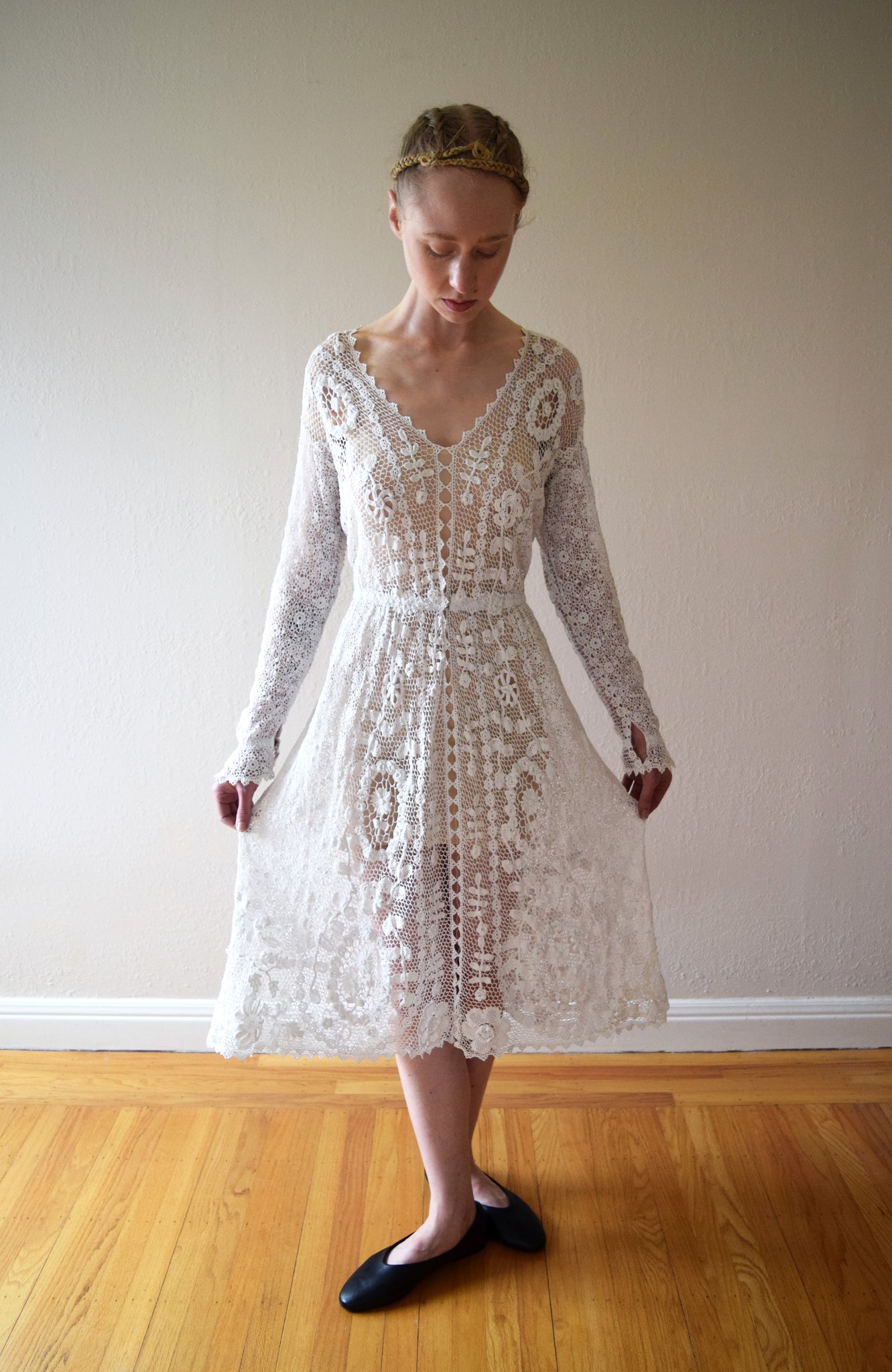 Antique Irish crochet lace dress . vintage wedding dress . size xs to bluefennel Antique Irish crochet lace dress . vintage wedding dress . size xs to bluefennel