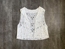 Load image into Gallery viewer, Antique Battenberg lace vest . tape lace top . flexible size
