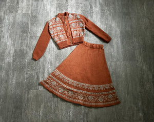 1930s 1940s knit set . vintage wool ski dress set . size xs to S