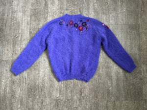 1950s 1960s beaded angora cardigan . vintage sweater . size s to m