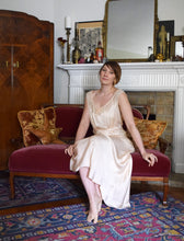 Load image into Gallery viewer, Vintage 1930s 1940s nightgown . rayon silk satin dress . size small to medium