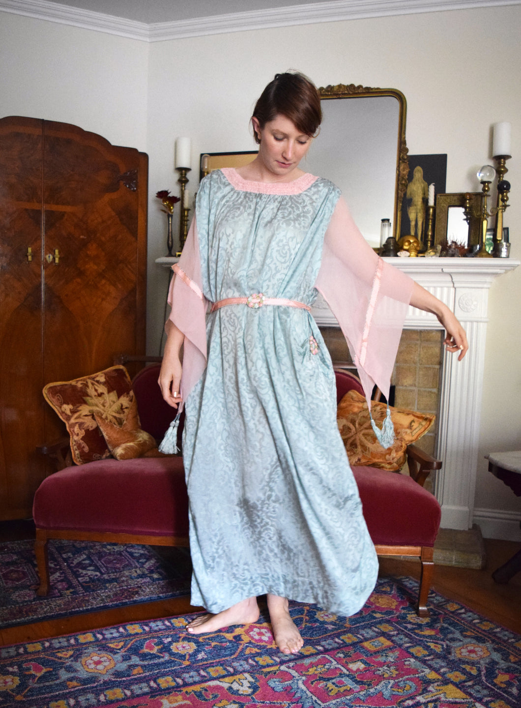 1920s silk dressing gown 1910s 1920s dressing gown . silk boudoir peignoir robe . flexible size bluefennel