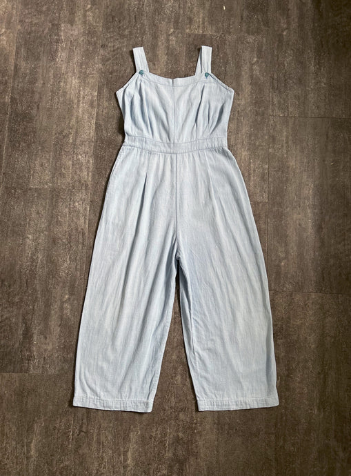 1930s 1940s chambray overalls . vintage workwear . size xs to small