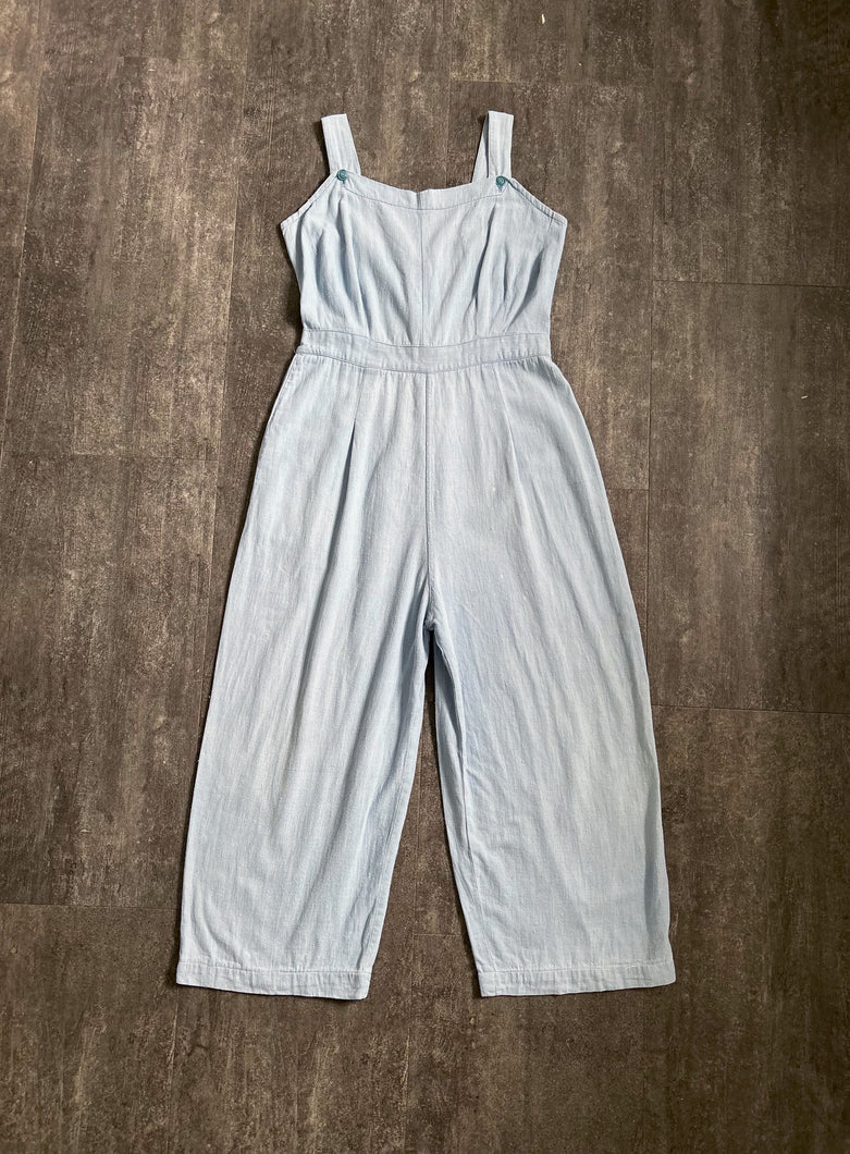 1930s 1940s chambray overalls . vintage workwear . size xs to small