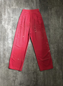 1930s 1940s trousers . vintage red high waist pants . size xxs