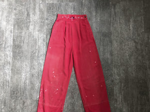 1930s 1940s trousers . vintage red high waist pants . size xxs