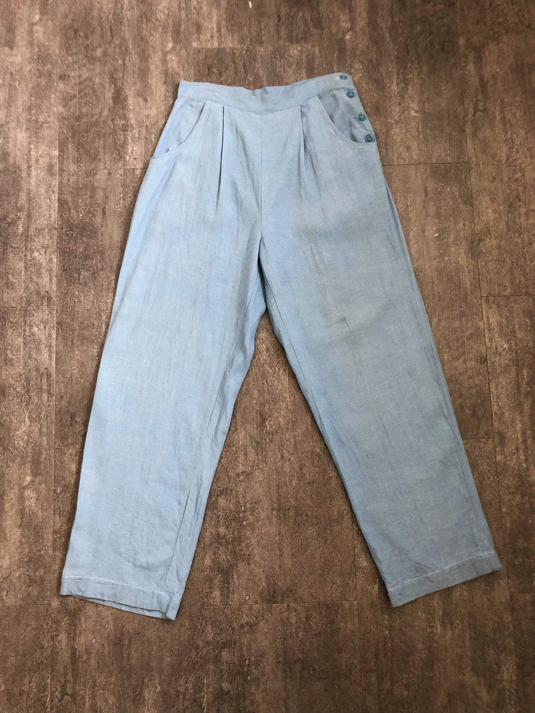 1940s chambray pants . vintage 40s trousers . size large