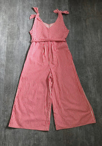 1930s beach pajamas . vintage striped jumpsuit . size large to xl
