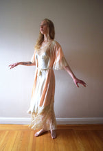 Load image into Gallery viewer, Vintage 1930s silk satin and tambour lace robe . size xs to medium