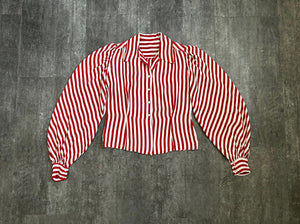 1940s striped rayon blouse . vintage 40s top . size xs to small