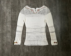 1930s rayon crochet top . vintage embroidered top . size xs to m