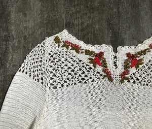 1930s rayon crochet top . vintage embroidered top . size xs to m