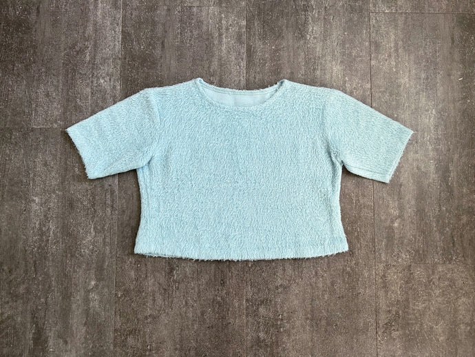 1960s fuzzy crop top . 60s aqua knit . size m to l