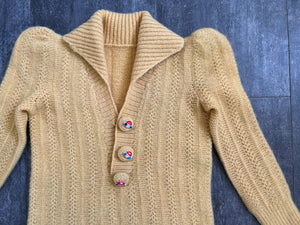 1930s yellow sweater . vintage 30s knit top . size xs to s
