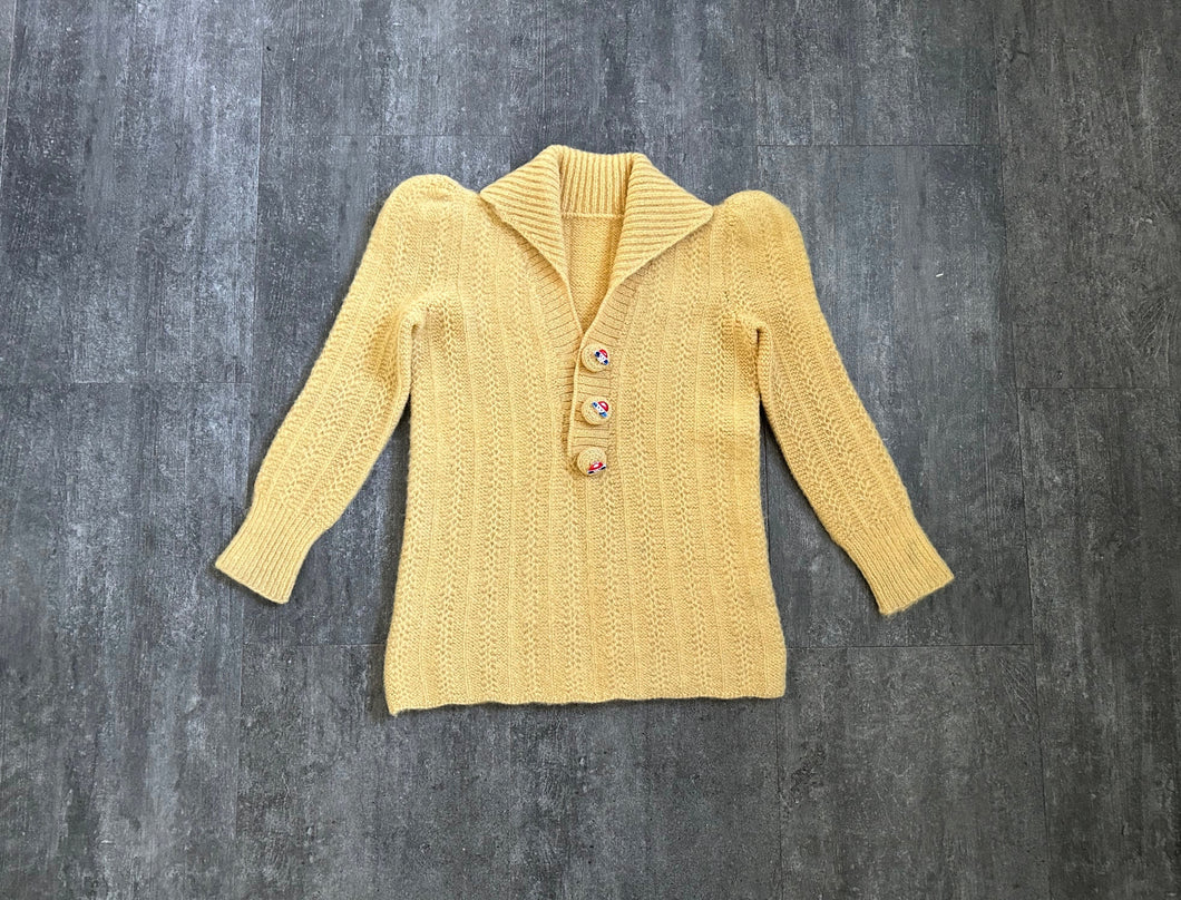 1930s yellow sweater . vintage 30s knit top . size xs to s