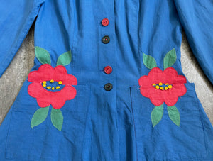 1930s 1940s smock top . vintage appliqué top . size small