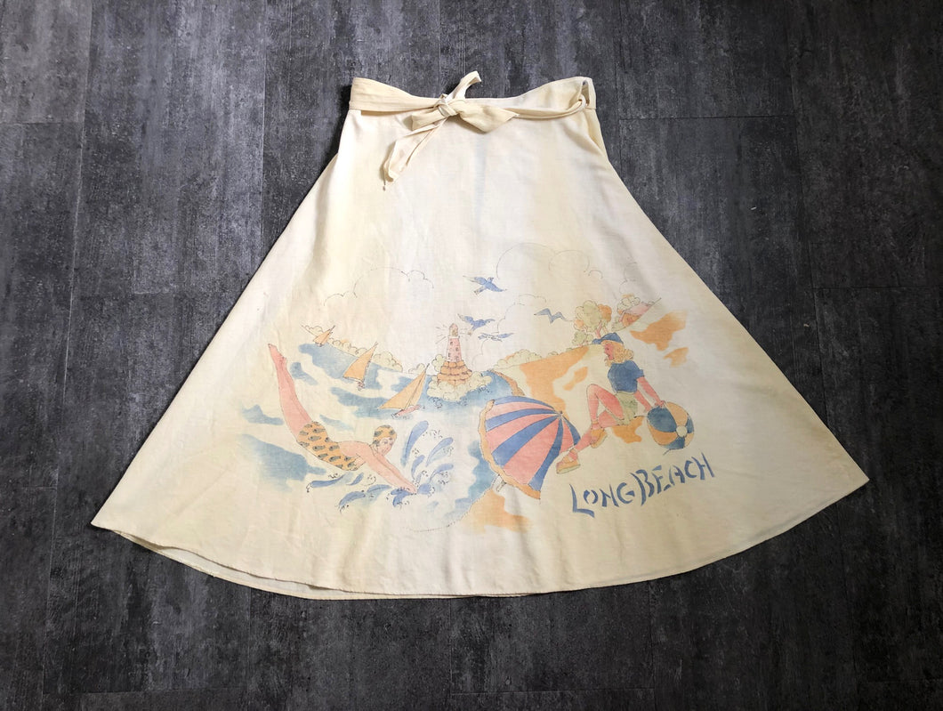 1940s 1950s novelty skirt . vintage scenic skirt . size s to l