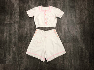 1930s playsuit . vintage 30s top and shorts . size xs