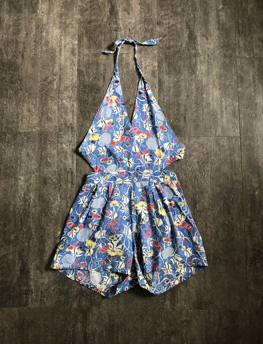 1930s playsuit . vintage 30s novelty print romper . size xs to s/m