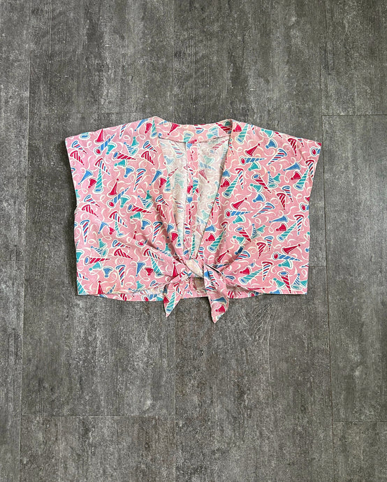 1930s crop top . novelty print top . size medium to large