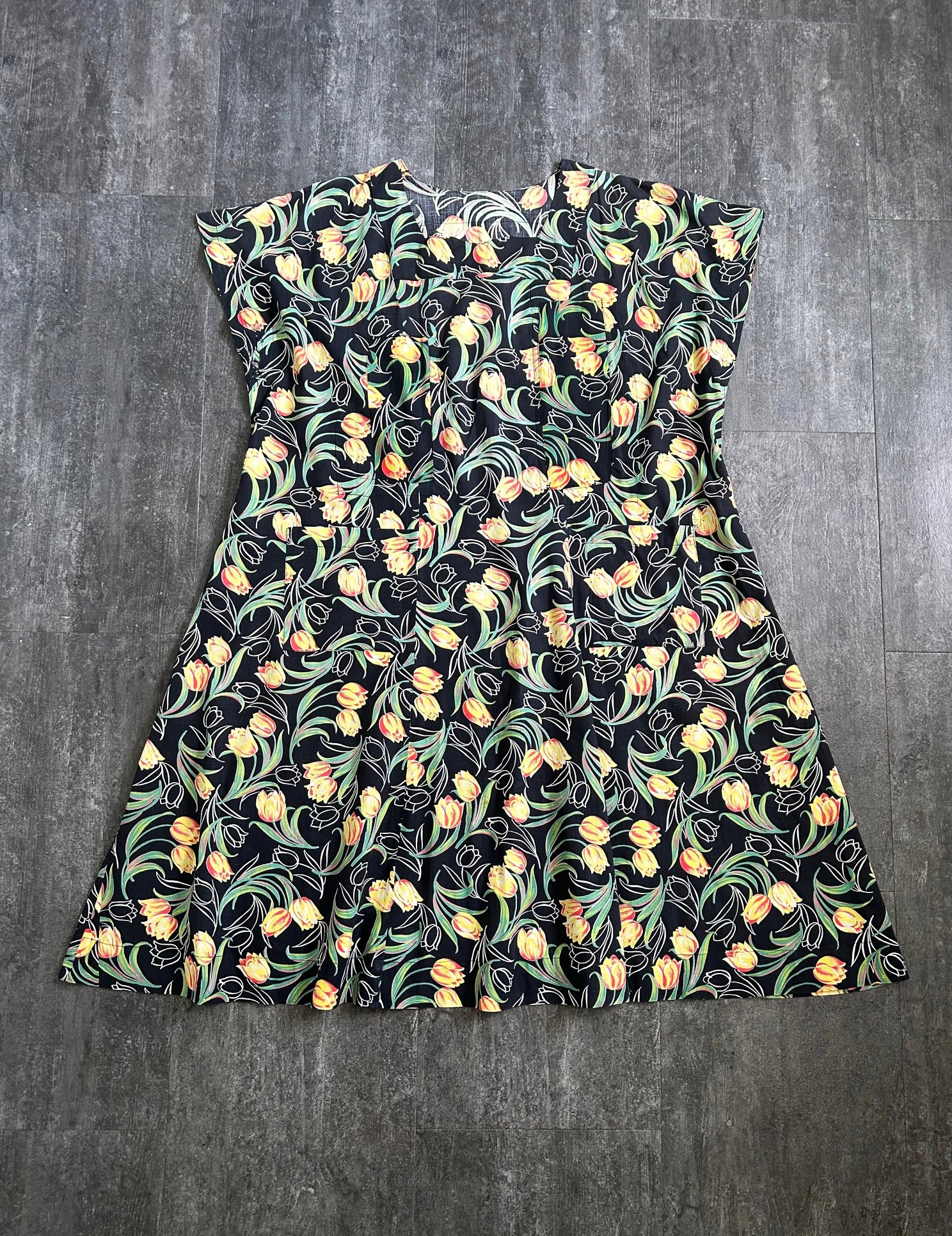 1920s tulip print dress . vintage 20s dress . size xl to xxl – bluefennel